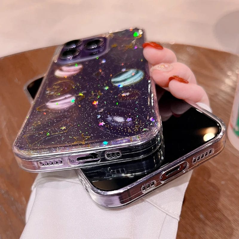 Bling Glitter Planet Stars Clear iPhone Case