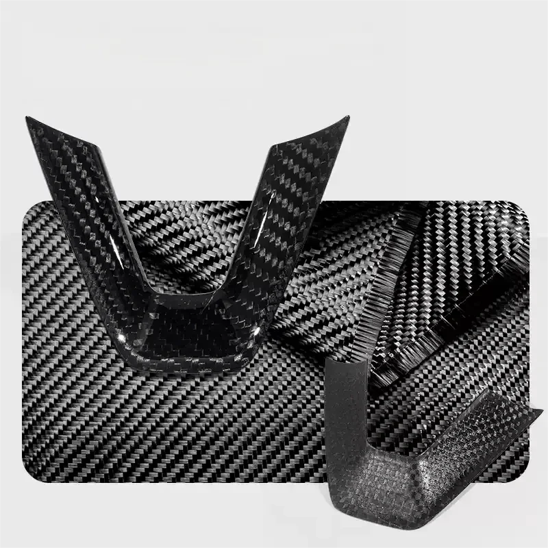 Real Dry Carbon Fiber Steering Wheel Bezel Overlay for Model 3 Highland & Model Y Juniper (3 Pieces)