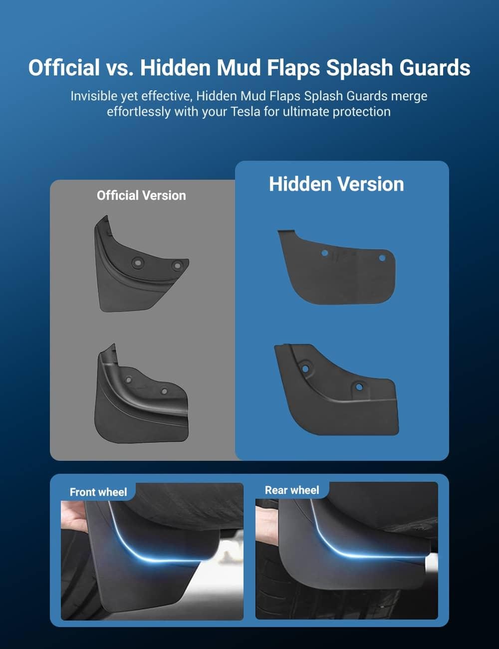 TESERY Hidden Mud Flaps Splash Guards for Model 3 Highland / Model Y Juniper